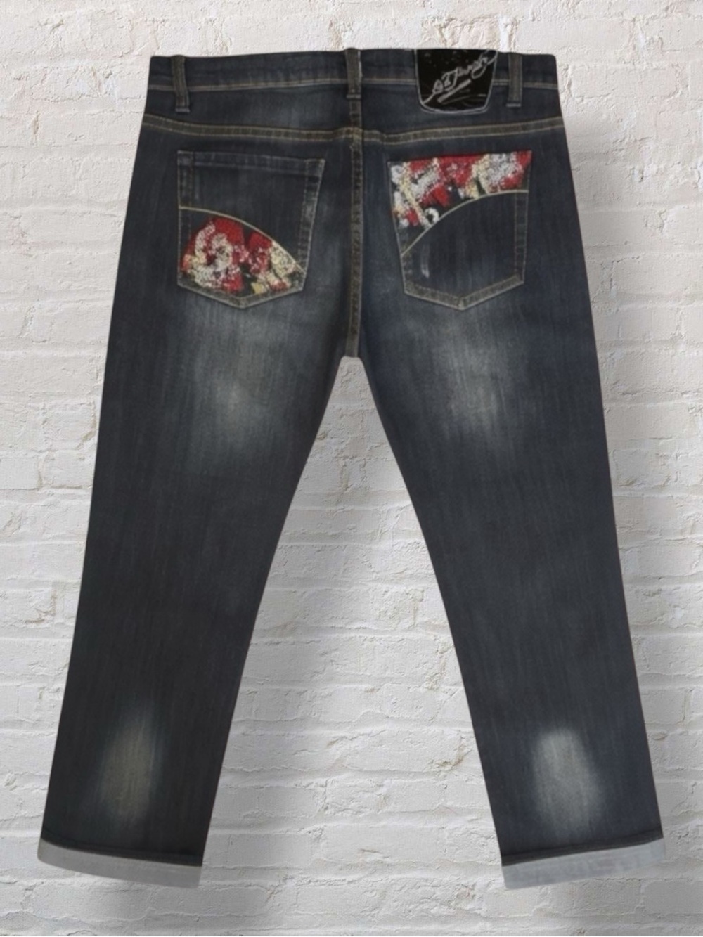 Vintage Ed Hardy Christian Audigier Jeans Dark Wash Rhinestone Cropped 30” NWOT